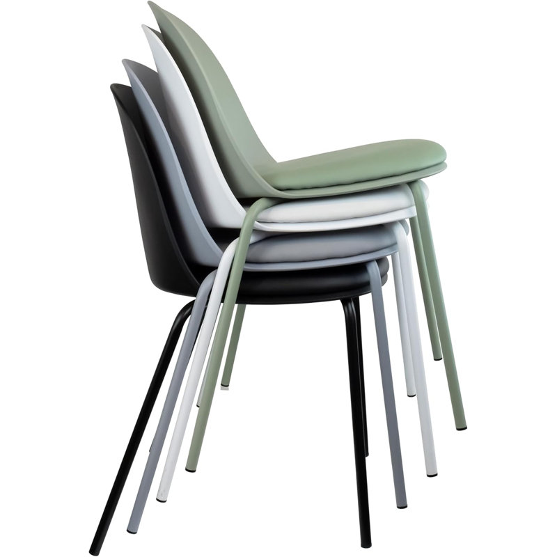 Appley Modern Stackable Dining Chairs – Set of 2, Plastic Seat with Padded Cushion & Metal Legs for Kitchen or Dining Room, Blue