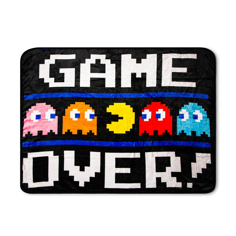 Pac-Man Game Over Black Fleece Throw Blanket