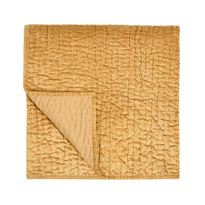 Bari 4-Piece Velvet Rayon Quilt Set, King Quilt + 3 Euro Shams, Honey Gold