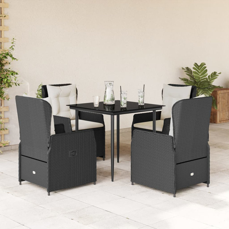  Ensemble de salle à manger de jardin noir et blanc crème