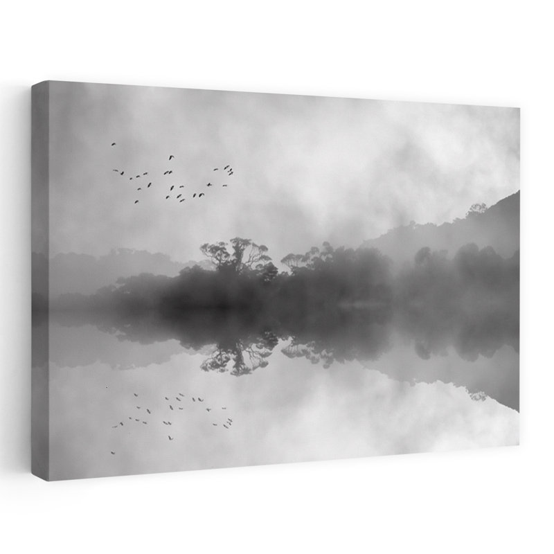 Art contemporain, paysage paisible, oiseau paisible et paisible, H 16 po x l 24 po