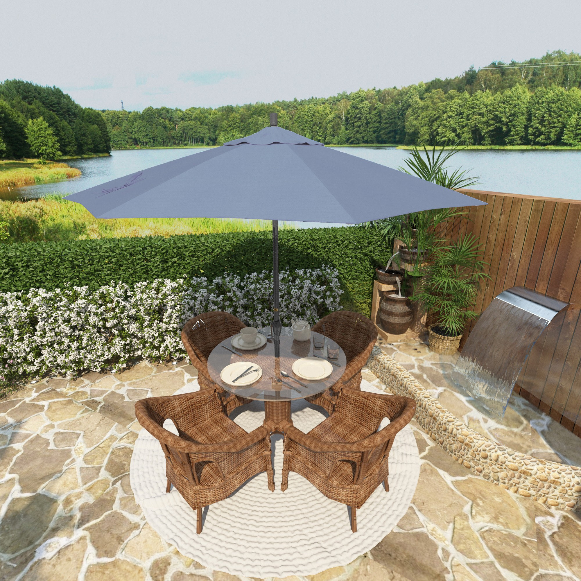 Lexia 90'' Sunbrella® Outdoor Umbrella, Canvas Air Blue Sunbrella® Canvas