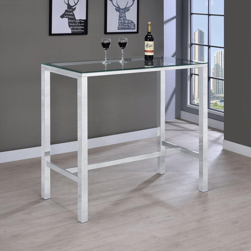  Tolbert Rectangular 47-inch Glass Top Pub Bar Table Chrome