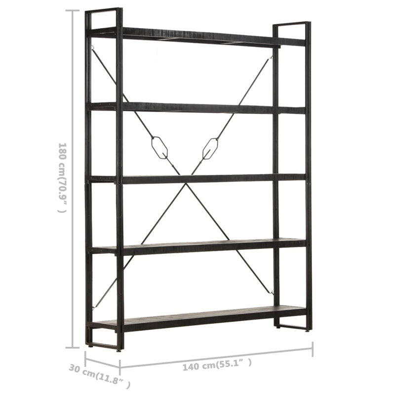 Bibliothèque en bois de manguier massif, (5 tablettes) H 70,9 po x l 35,4 po x P 11,8 po, Noir