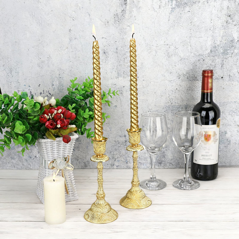 Vintage Taper Candle Holders Set Of 2, Elegant Floral Carved Candlestick Holders For Dining Table Centerpieces, Wedding, Home Decoration
