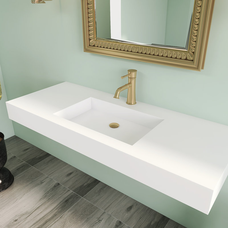 47 X 19 In. Solid Surface Wall Mount Or Countertop Bathroom Vessel Sink With Faucet Holes In Matte White