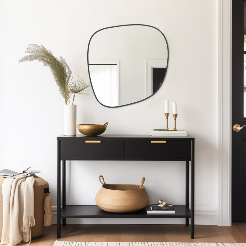 Miroir mural irrégulier, miroir en bois asymétrique, Noir, noir, noir, noir