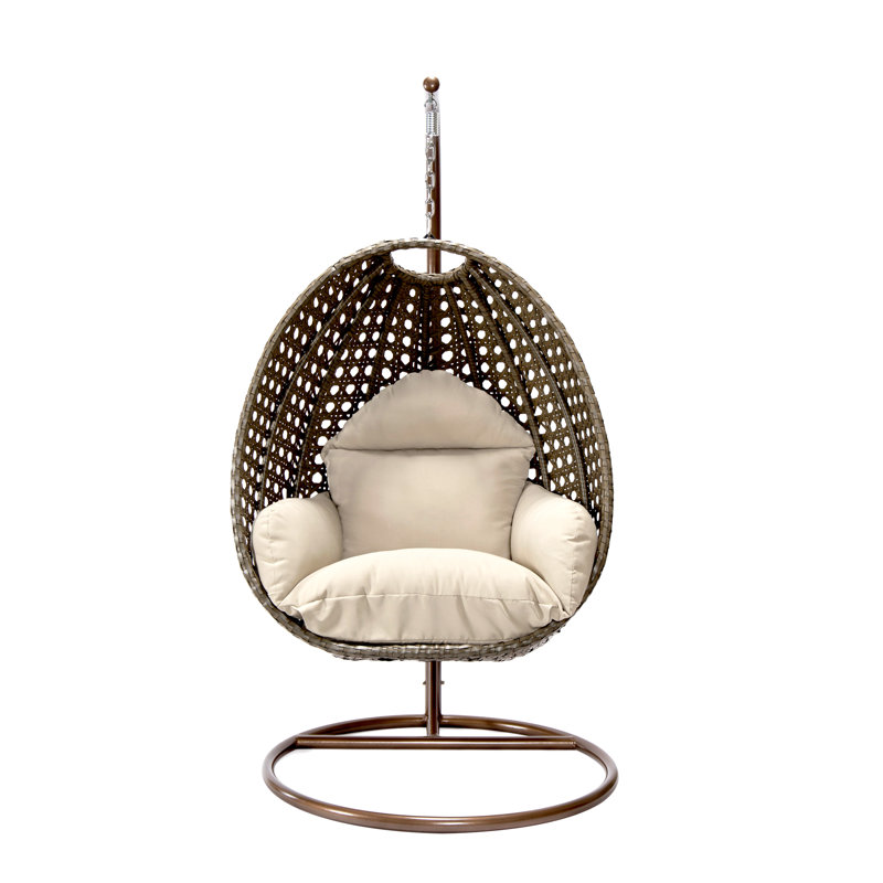 Balancelle d'extérieur pour 1 personne avec support Brookstonval, support pour œuf suspendu en osier tissé à la main, structure en fer résistant aux rayons UV, méridienne de patio rembourrée pour porche, jardin, balcon et cour arrière