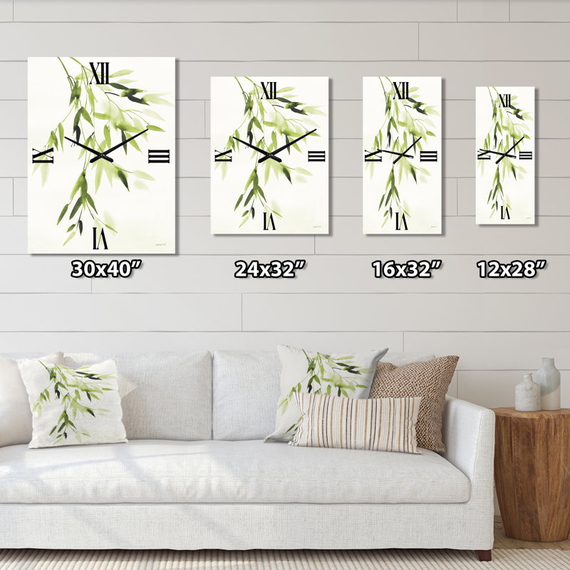 Simplist Bamboo Leaves I - Horloge murale florale en métal, Grand