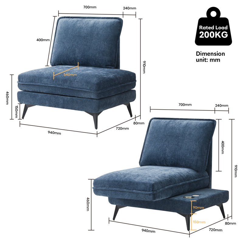 Upholstered Accent Chair, Blue