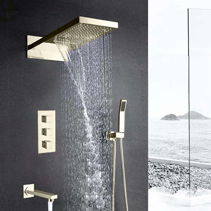 Florence Wall-Mount Nickel Waterfall Rainfall Shower Set with Dual Function