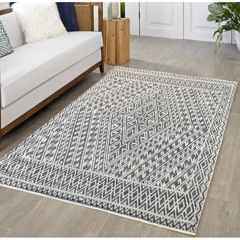 Beige Ivory Grey Boho Farmhouse Geometric Soft Pile Boho Minimal Large Area Rug, Rectangle 9' x 12'