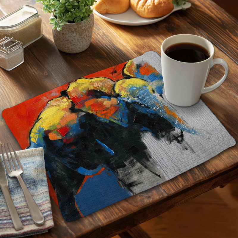 Colorful Elephant Braided Polyester Placemats Set of 4 Decor