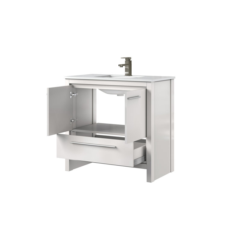 Lafarre 36 in W x 20 in D Single Bath Vanity and Gun Metal Faucet Set, White, White Quartz
