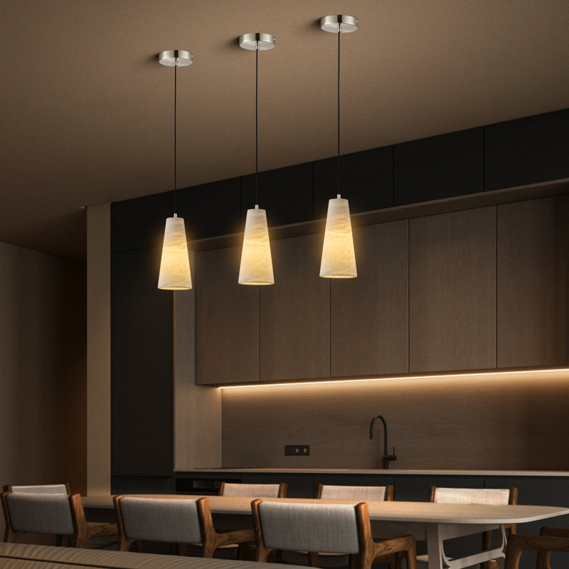 Rennata Height Adjustable Luxurious Kitchen Island Alabaster Conical Gold Pendant Lights(Set of 3), Gold