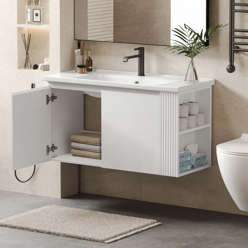 Meuble-lavabo mural flottant avec lavabo en céramique