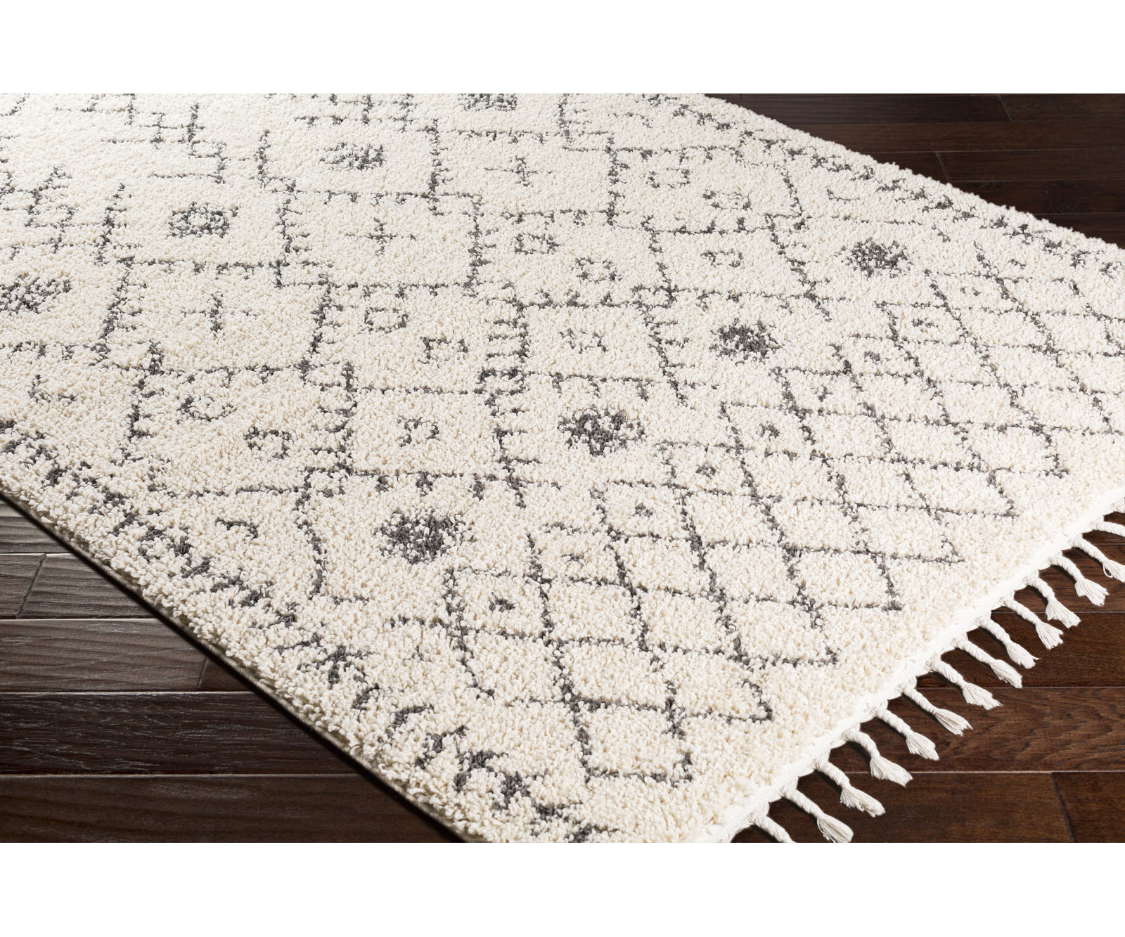 Mossy Charcoal Beige Moroccan Rug, Rectangle 2' x 3'