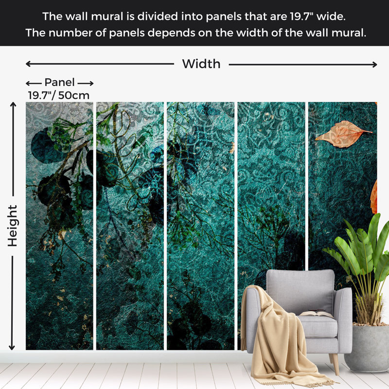 Abstract Wallpaper Wall Mural - Emerald Garden, 82" L x 118" W