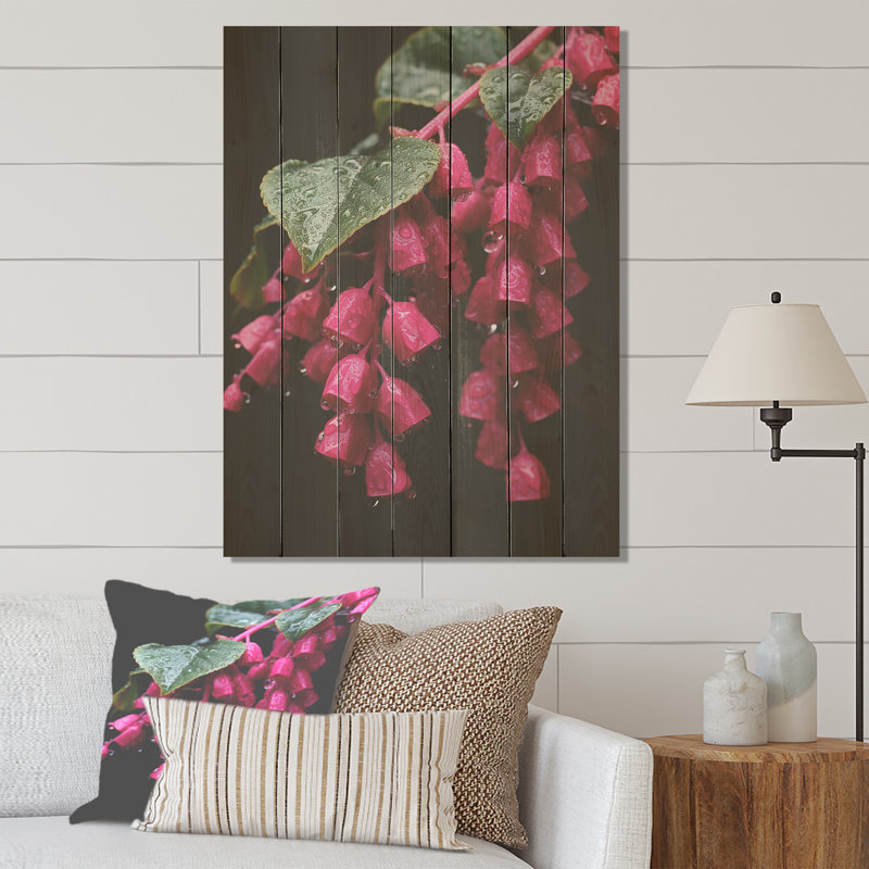 Colibri rose jardin fuchsia I - Fuschia sur bois, H 32 po x l 24 po