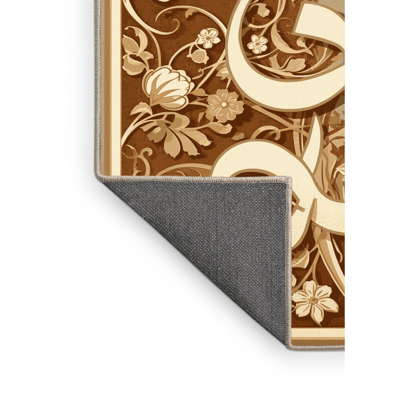 Tapis moelleux moelleux à motif floral classique brun et beige, 7 x 9