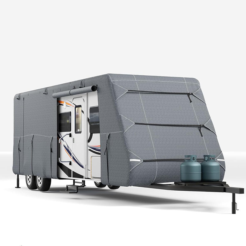 Heavy-Duty Travel Trailer RV Cover, 7-Layer Waterproof & Anti-UV Camper Cover with Straps & Tire Covers, 24'–27' / 27'–30'
