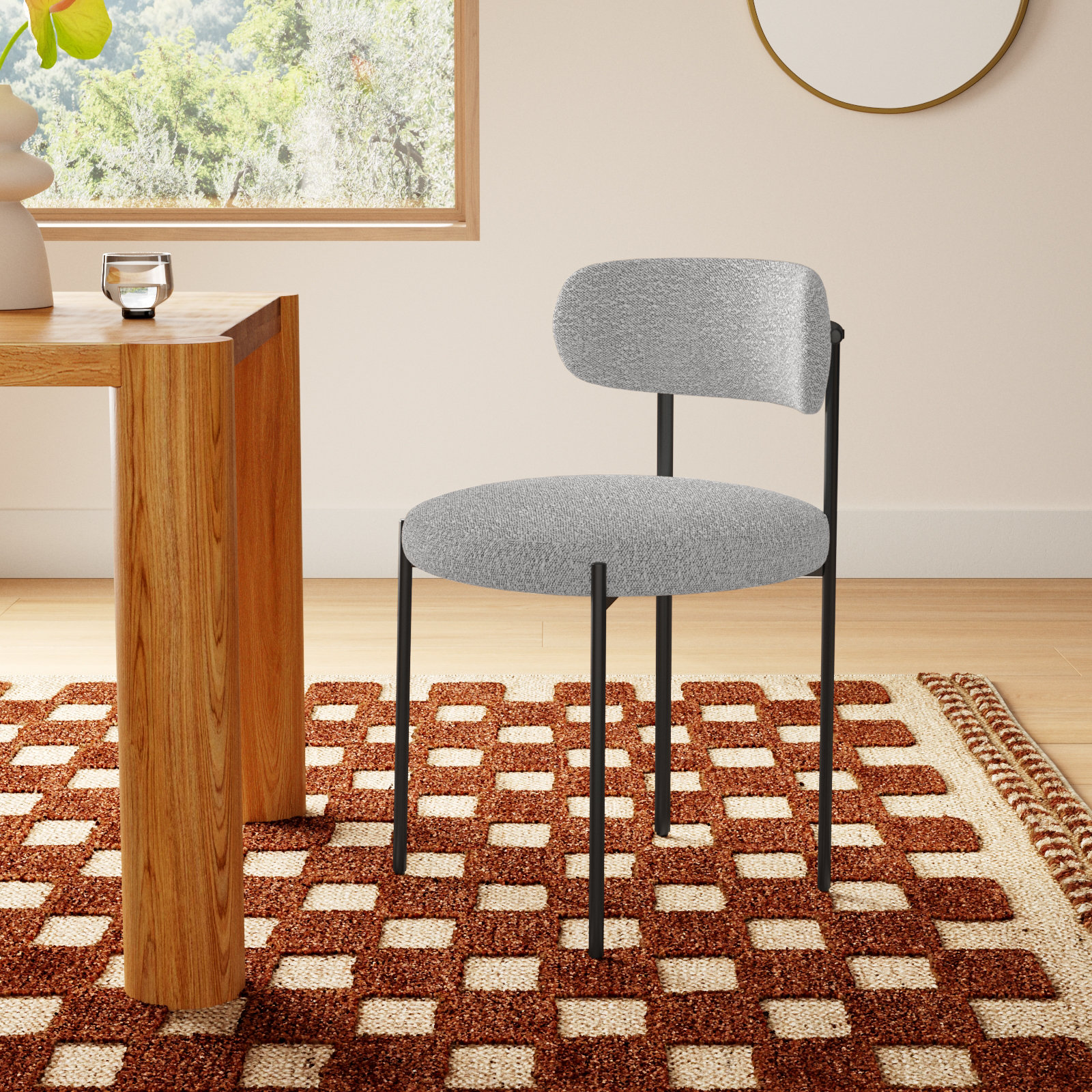 Sherwood Dining Chair, Grey Boucle, Matte Black