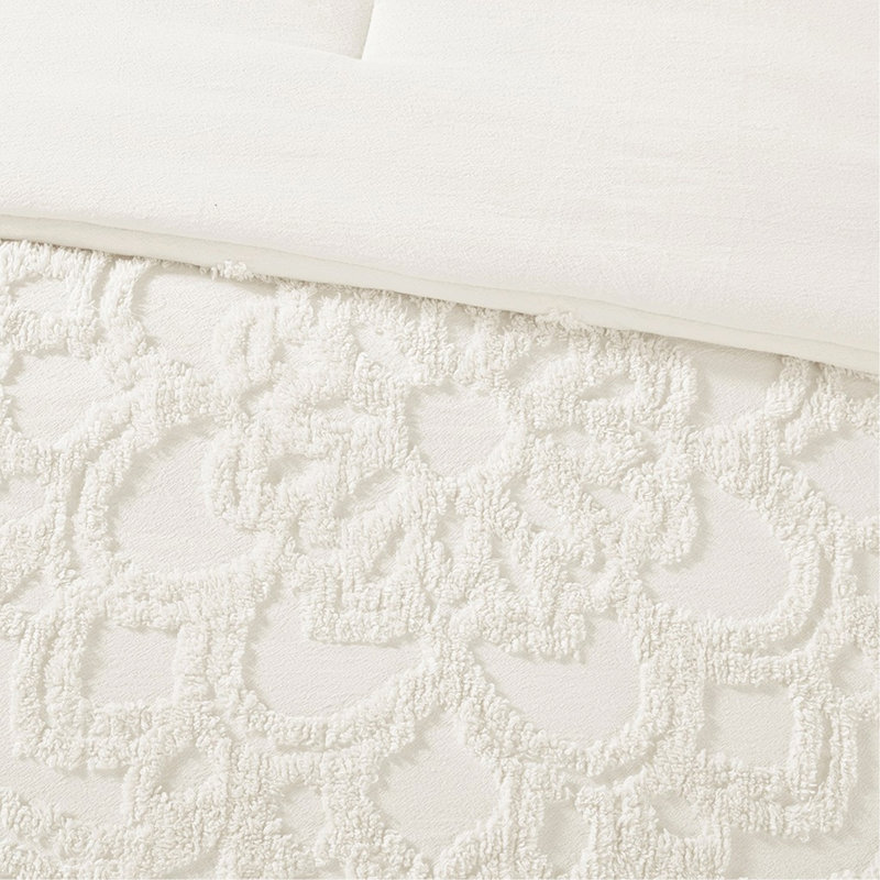 Ensemble d'édredon en coton chenille 2 pièces, simple et simple TG, blanc cassé