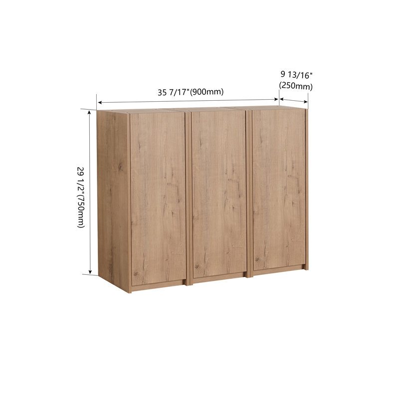 36" Bathroom Side Cabinet, 3-Soft Close Doors, Float Mounting Design, Natural