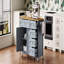 Îlot de cuisine 52 po avec abattant, îlot de cuisine à texture gaufrée sur roulettes avec porte-épices, porte-serviettes, 2 portes et 5 tiroirs, chariot de rangement avec tablette réglable pour la cuisine, bleu gris-771473246