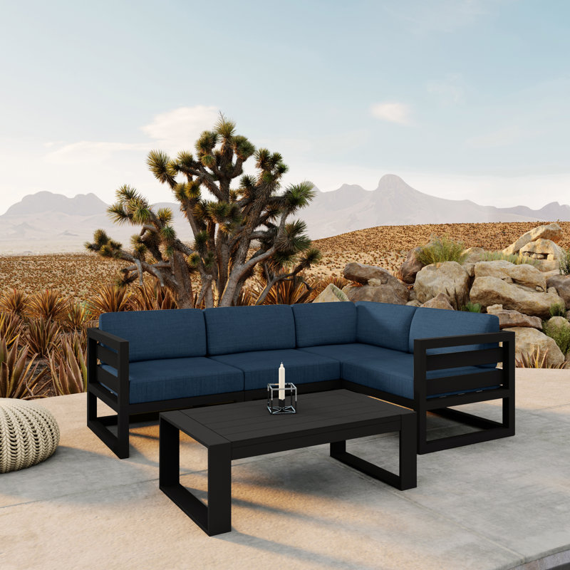 Avion 5 Piece Sectional Set - Black, Spectrum Indigo Sunbrella®, Black