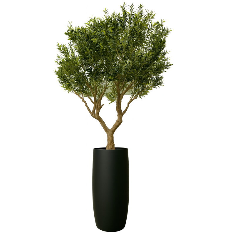 Artificial Olive Tree In Glossy Blue Lisbon Planter, Black
