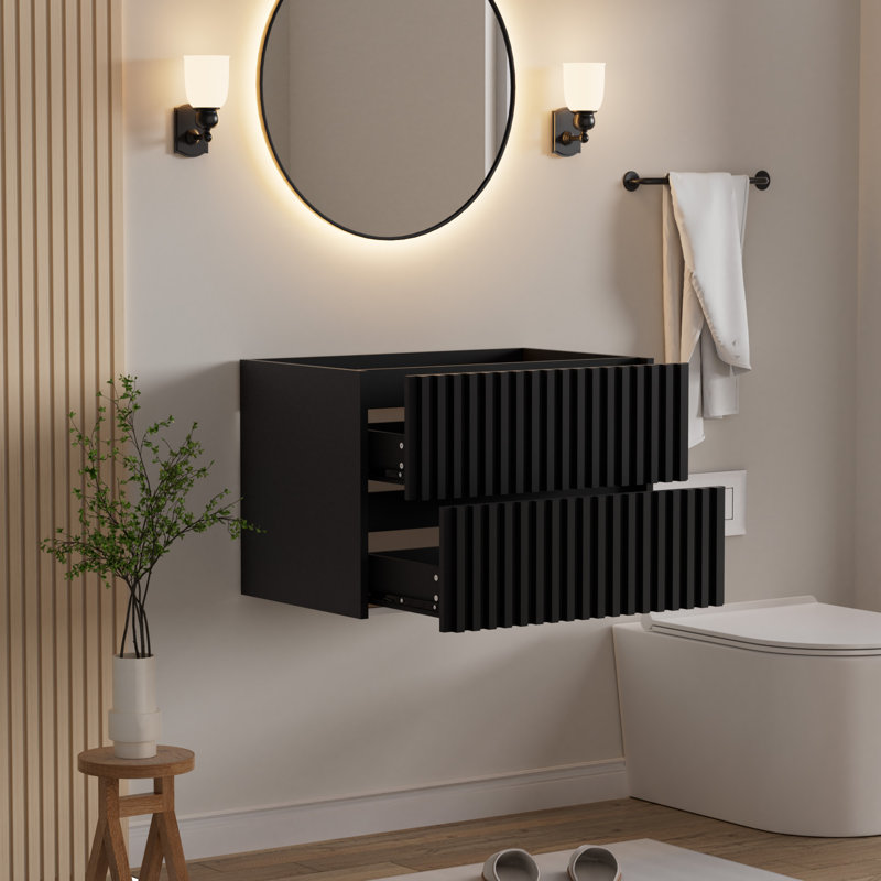 Base de meuble-lavabo mural 30 po seulement, armoire flottante, comptoir d'évier et robinet non inclus, Noir