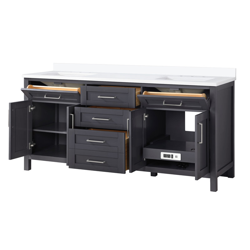 Tahoe OVE Decors 71" Double Bathroom Vanity Set with Mirror, Dark Charcoal