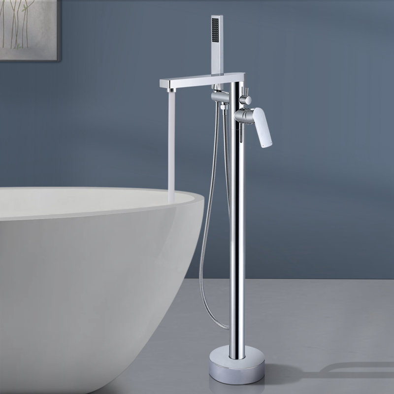 Topcraft Single Handle Floor Mounted Freestanding Tub Filler with Hand shower, Chrome