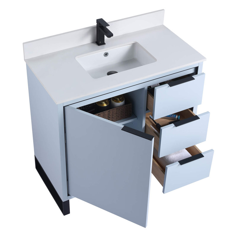 Geselle 36'' Single Bathroom Vanity with Stone Top, Matte Black, Pastel Blue
