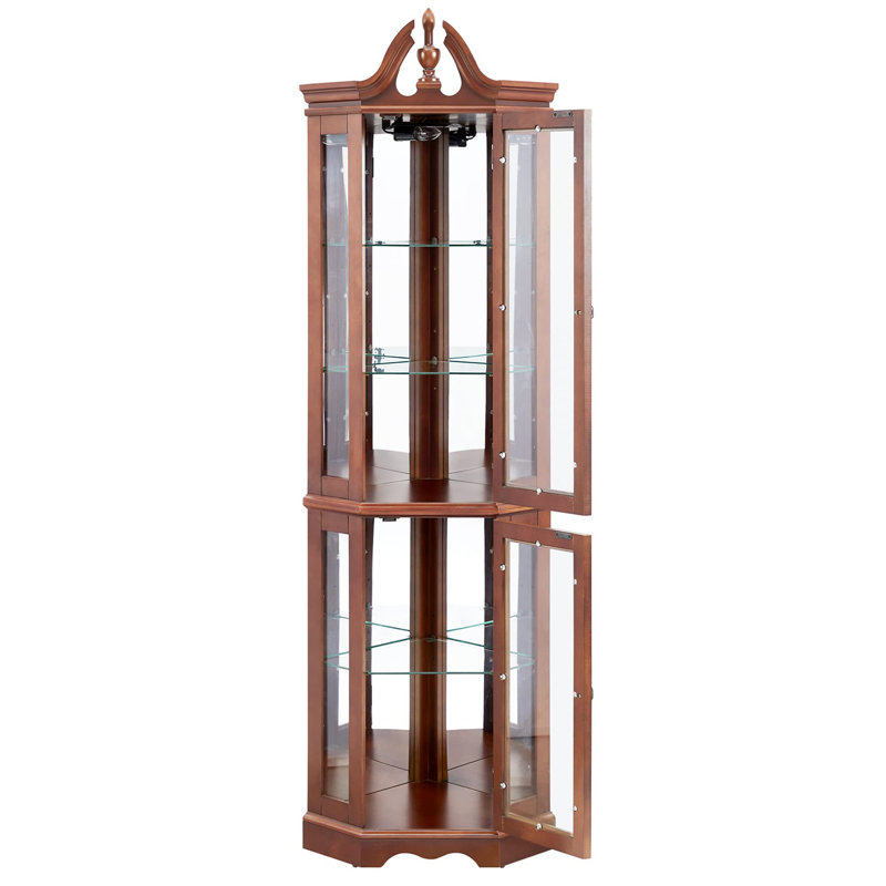 Lighted Corner Curio, Walnut, Adjustable Shelves (Bulb Not Included)