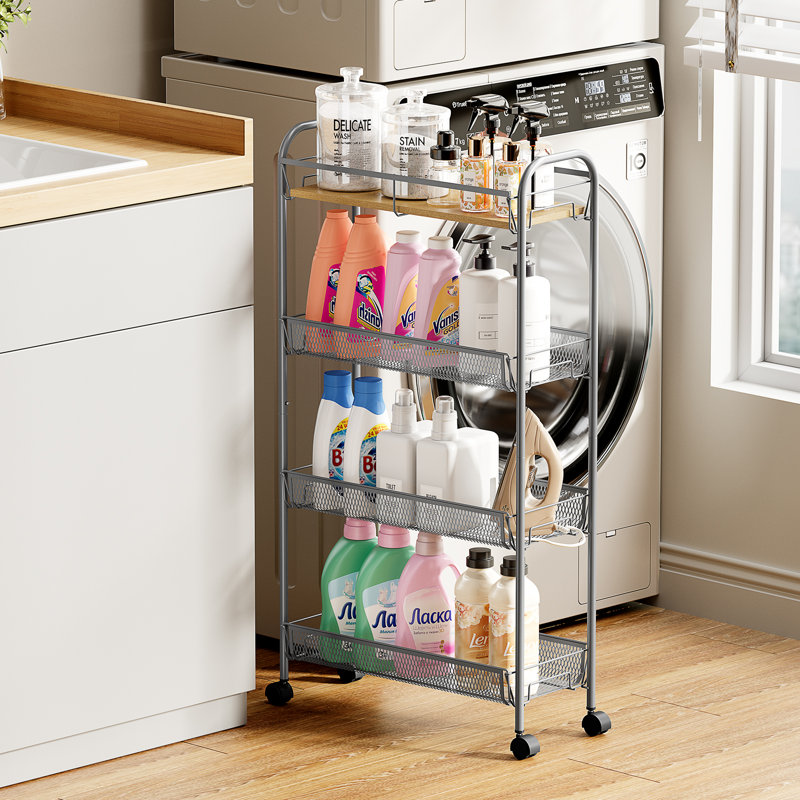 4 Tier Rolling Cart,Metal Cart,Utility Cart with Wheels,Bathroom Cart,Salon Trolley Cart,Kitchen Storage Cart, Gray