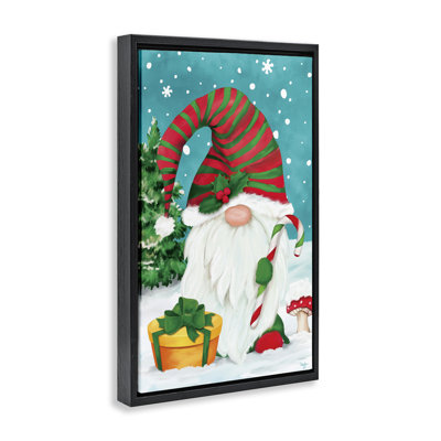 Holiday Elf & Gifts Framed Floater Canvas by Mollie B.