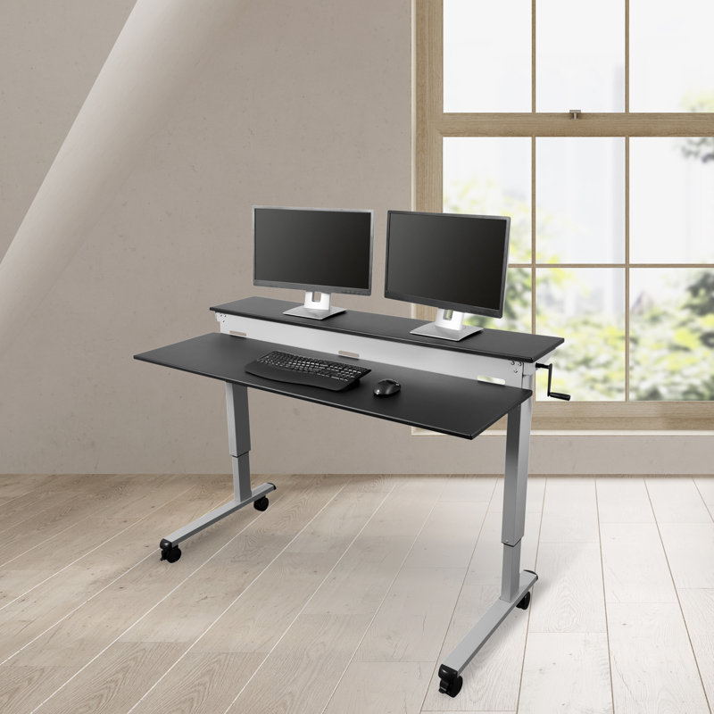 Bureau debout à hauteur ajustable Selinger, Noir / gris, H 33,5 po x l 59 po x P 29,5 po