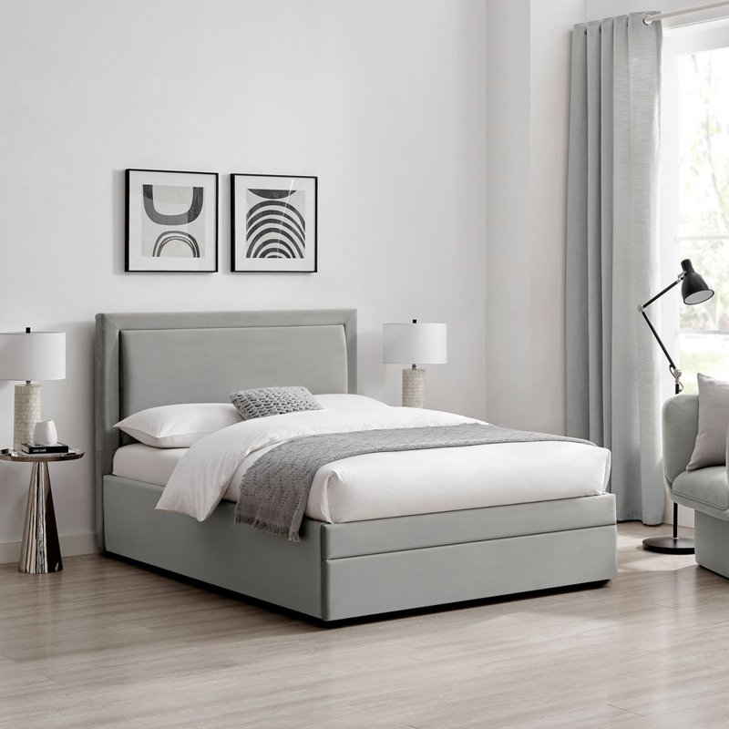 Upholstered Storage Bed, Double (4'6), Grey
