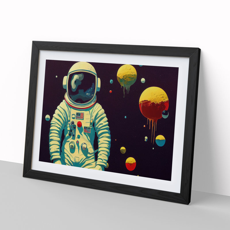 XH1022-6568X Painted Astronaut - Single Picture Frame Print, Black, 34cm H x 46cm W x 2cm D