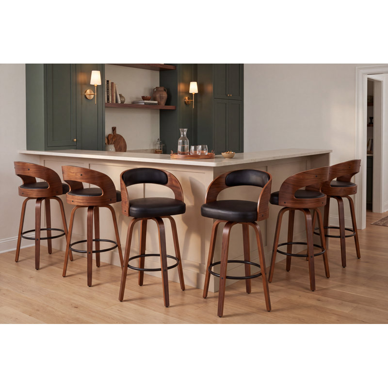 Tabouret de comptoir pivotant moderne de 26 po avec cadre en bois cintré, Black