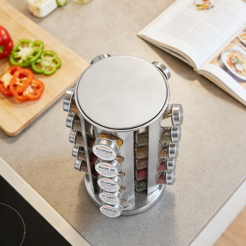 Étagère à épices rotative avec 20 pots en verre vides, tablette de comptoir pivotante à 360 degrés pour la cuisine, avec étiquettes et marqueur pour faciliter le rangement des épices