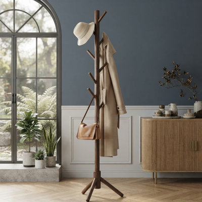 Portemanteau autoportant avec tablette de rangement pour sacs à main, portemanteau sans outil avec structure robuste pour la chambre à coucher, le salon et le couloir
