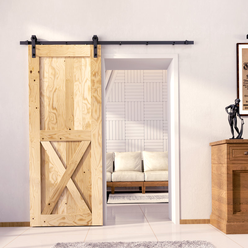 Porte de grange en bois à panneau non fini sans ensemble de quincaillerie d'installation, L 32 po x H 84 po