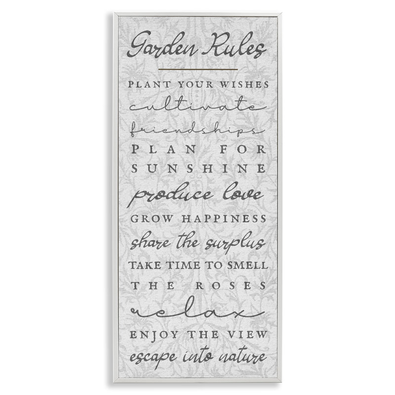 «Garden Rules» à motif floral, estampe numérique, design par Lil 'Rue, Estampe numérique encadrée blanc bord de mer