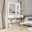 Meuble-lavabo simple blanc moderne avec tabouret, structure en métal solide, miroir de maquillage lumineux à 9 lumières DEL, luminosité réglable