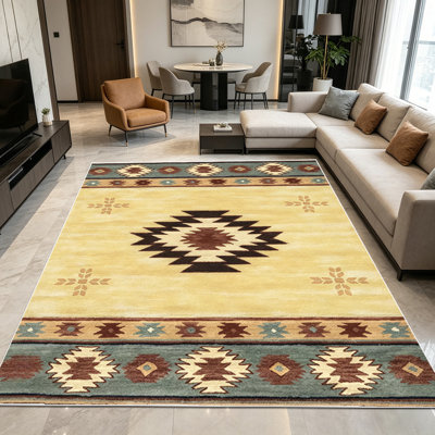 1PC Southwestern Aztec Geometric Tribal area rugs for Living Room, Soft, All seasons, Easy-maintain, Washable Indoor mat, Farmhouse suitable for for under dining table, bedroom, entryway...
