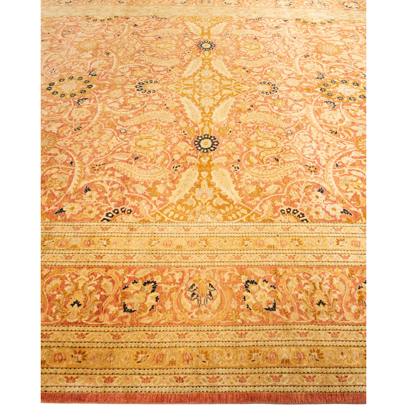 Tapis unique en laine noué à la main 9 pi 3 po x 12 pi 1 po nouvel âge Hayner - orange / jaune / noir
