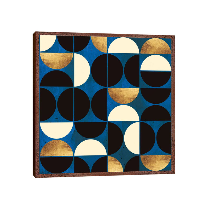 Retro Moon - Print on Canvas, 45.72 cm H x 45.72 cm W, Classic Brown Wood Framed